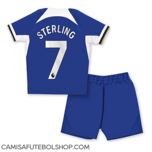 Camisa de time de futebol Chelsea Raheem Sterling #7 Replicas 1º Equipamento Infantil 2023-24 Manga Curta (+ Calças curtas)